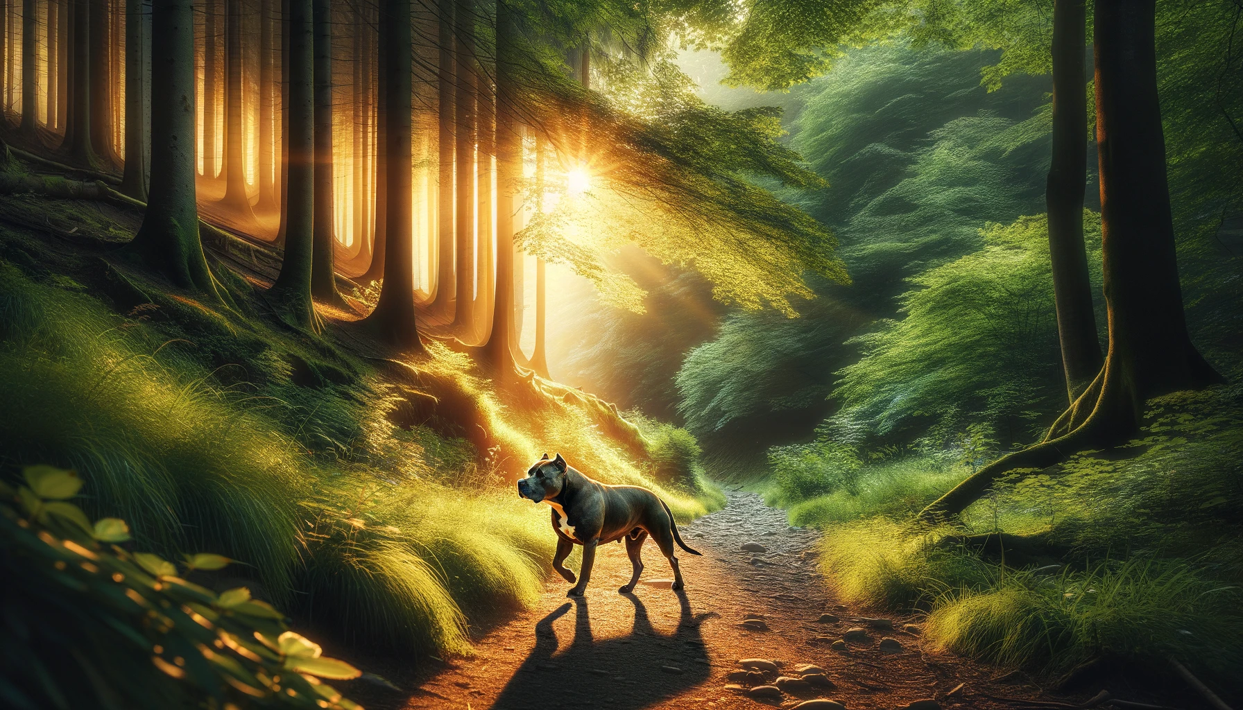 the noble and serene spirit of pit bulls, set against the backdrop of nature's tranquility.